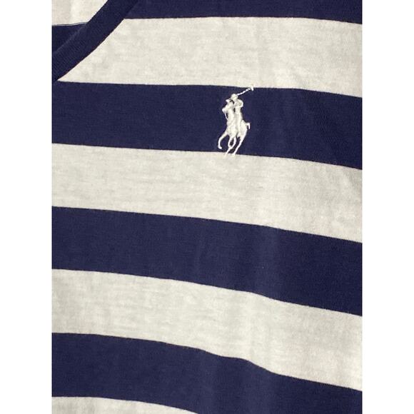 Polo Ralph Lauren V Neck Short Sleeve Blue White Striped T-Shirt Women's L - Picture 2 of 5